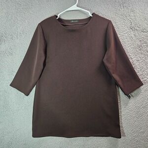 NEW Allie Coosh Tunic Top Blouse Women‎ Small 3/4 Sleeve Chocolate Brown Work